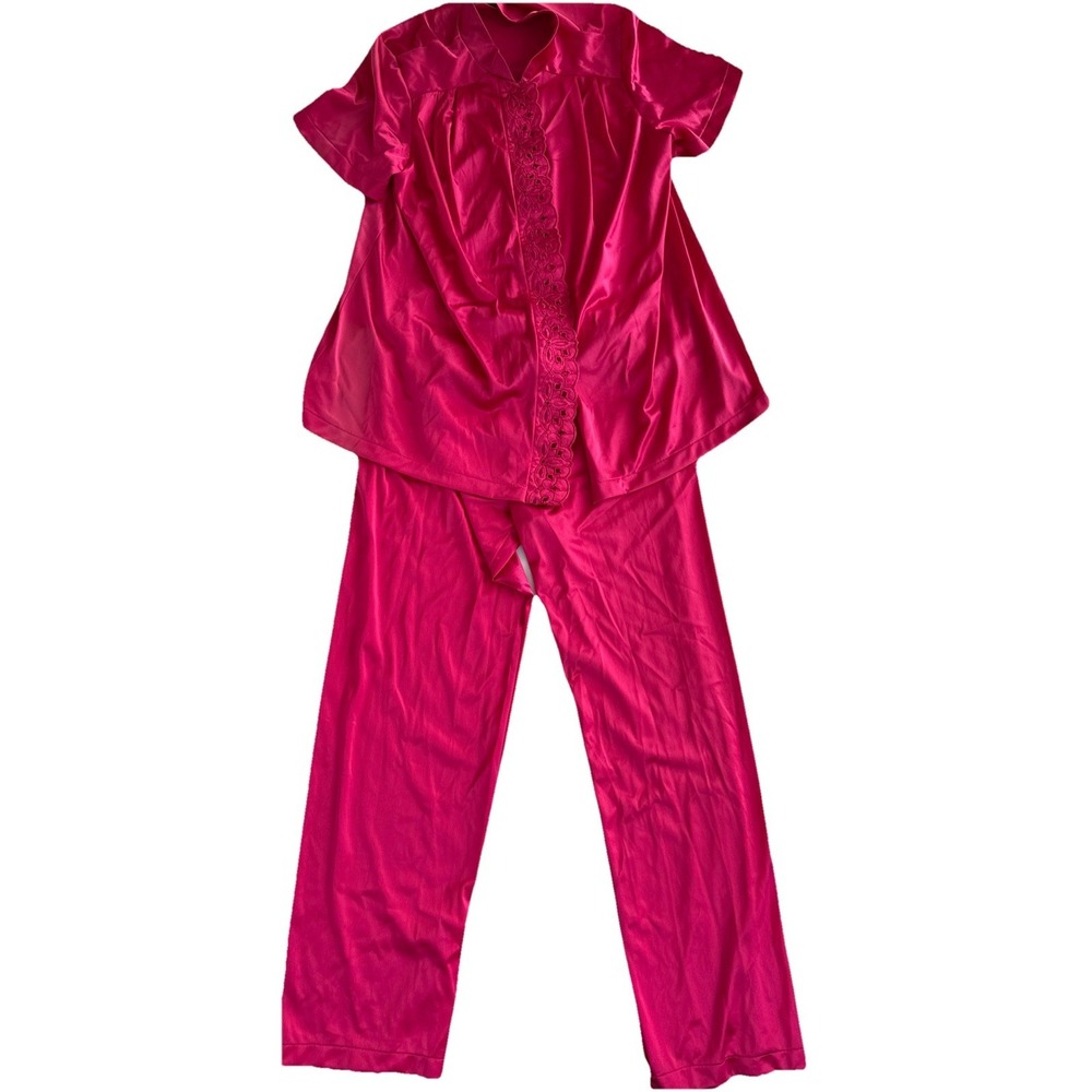 Vintage VANITY FAIR Fuchsia Vibrant Red Hot Pink Lounge Set Pajamas Sz Small